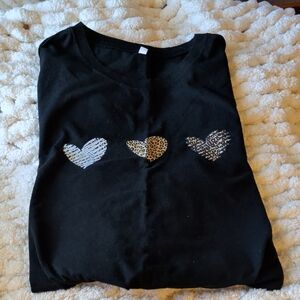 SHEIN Black Tee with Heart Accents